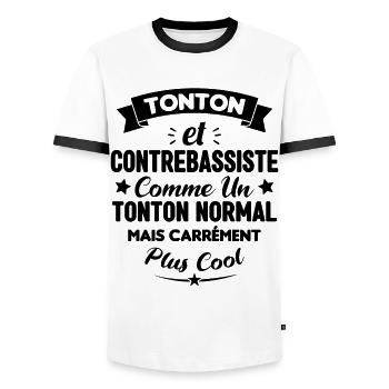 Tonton et Contrebassiste comme un tonton normal - T-shirt contrasté Homme - blanc/noir - Devant - AI Model Female 172 light (172cm) & AI Model Male 178 dark (178cm)