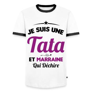 Je Suis Une Tata et Marraine Qui Déchire - T-shirt contrasté Homme - blanc/noir - Devant - AI Model Female 172 light (172cm) & AI Model Male 178 dark (178cm)