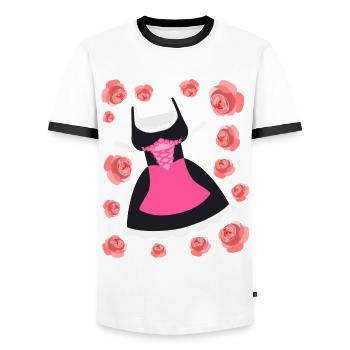 Dirndl avec fleurs Roses Costume Robe - T-shirt contrasté Homme - blanc/noir - Devant - AI Model Female 172 light (172cm) & AI Model Male 178 dark (178cm)