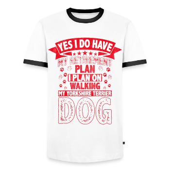 Plan de retraite Promener mon chien Yorkshire Terrier - T-shirt contrasté Homme - blanc/noir - Devant - AI Model Female 172 light (172cm) & AI Model Male 178 dark (178cm)