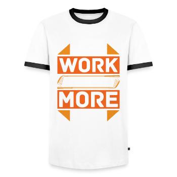 Less work, more golf for golfers - Men's Ringer Shirt - white/black - Front - AI Model Female 172 light (172cm) & AI Model Male 178 dark (178cm)