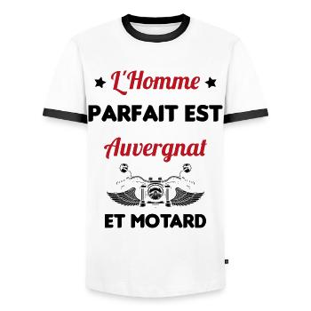 L'Homme Parfait Est Auvergnat Motard - T-shirt contrasté Homme - blanc/noir - Devant - AI Model Female 172 light (172cm) & AI Model Male 178 dark (178cm)