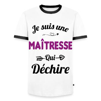 je suis une maîtresse qui déchire cadeau maîtresse - T-shirt contrasté Homme - blanc/noir - Devant - AI Model Female 172 light (172cm) & AI Model Male 178 dark (178cm)