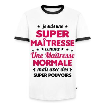 Super Maîtresse Super Pouvoirs Cadeau Maîtresse - T-shirt contrasté Homme - blanc/noir - Devant - AI Model Female 172 light (172cm) & AI Model Male 178 dark (178cm)