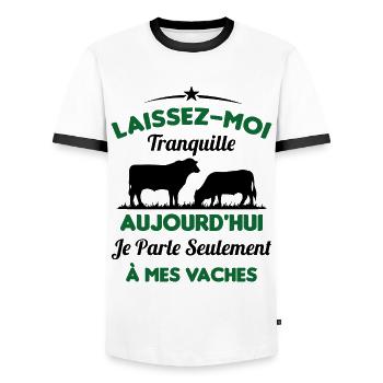 Je parle Seulement à Mes Vaches - T-shirt contrasté Homme - blanc/noir - Devant - AI Model Female 172 light (172cm) & AI Model Male 178 dark (178cm)
