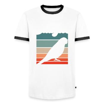 Les perruches me rendent heureux - T-shirt contrasté Homme - blanc/noir - Devant - AI Model Female 172 light (172cm) & AI Model Male 178 dark (178cm)