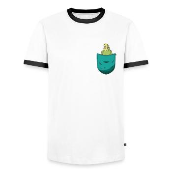 Budgie Bag Parrot Bird Budgie - Men's Ringer Shirt - white/black - Front - AI Model Female 172 light (172cm) & AI Model Male 178 dark (178cm)