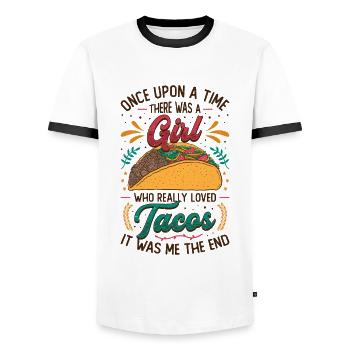 La fille aime les tacos - T-shirt contrasté Homme - blanc/noir - Devant - AI Model Female 172 light (172cm) & AI Model Male 178 dark (178cm)