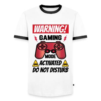 Warning Gaming Mode Activated Do Not Disturb Video - Männer Kontrast-T-Shirt - Weiß/Schwarz - Vorne - AI Model Female 172 light (172cm) & AI Model Male 178 dark (178cm)