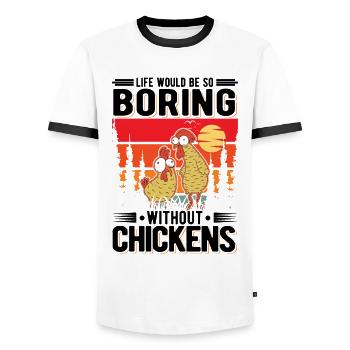 Chicken Gift Farmer Chicken Coop - Men's Ringer Shirt - white/black - Front - AI Model Female 172 light (172cm) & AI Model Male 178 dark (178cm)