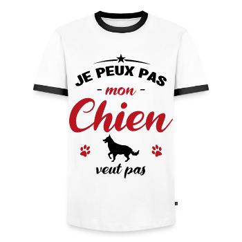 je peux pas mon chien veut pas - T-shirt contrasté Homme - blanc/noir - Devant - AI Model Female 172 light (172cm) & AI Model Male 178 dark (178cm)