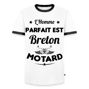 L'Homme Parfait Est Breton Motard - T-shirt contrasté Homme - blanc/noir - Devant - AI Model Female 172 light (172cm) & AI Model Male 178 dark (178cm)