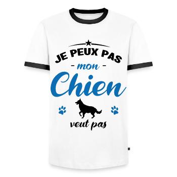 je peux pas mon chien veut pas - T-shirt contrasté Homme - blanc/noir - Devant - AI Model Female 172 light (172cm) & AI Model Male 178 dark (178cm)