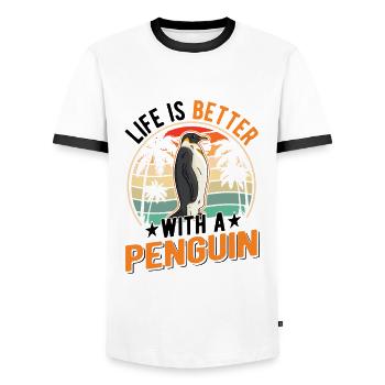 Life is better with a Penguin Pinguin - Men's Ringer Shirt - white/black - Front - AI Model Female 172 light (172cm) & AI Model Male 178 dark (178cm)