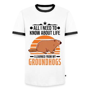 Murmeltier Groundhog Day Marmot Woodchuck - Men's Ringer Shirt - white/black - Front - AI Model Female 172 light (172cm) & AI Model Male 178 dark (178cm)