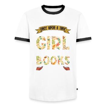 Girls, the books for book lovers really - Men's Ringer Shirt - white/black - Front - AI Model Female 172 light (172cm) & AI Model Male 178 dark (178cm)