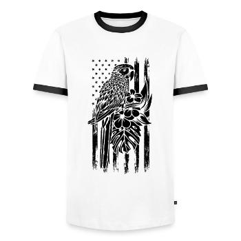 US Flag Parrot Bird Lover Parrot Bird - Men's Ringer Shirt - white/black - Front - AI Model Female 172 light (172cm) & AI Model Male 178 dark (178cm)