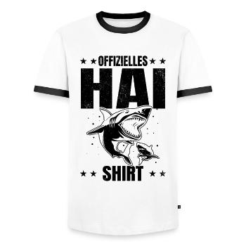 Offizielles Hai Shirt Haifisch Haifische Hai - Männer Kontrast-T-Shirt - Weiß/Schwarz - Vorne - AI Model Female 172 light (172cm) & AI Model Male 178 dark (178cm)