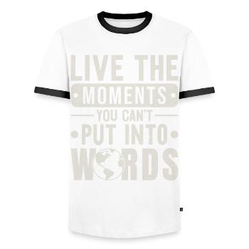 Vivez les moments que vous ne pouvez pas mettre en mots Voyage - T-shirt contrasté Homme - blanc/noir - Devant - AI Model Female 172 light (172cm) & AI Model Male 178 dark (178cm)