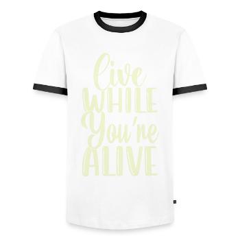 Vivez pendant que votre voyageur vivant voyage touristique - T-shirt contrasté Homme - blanc/noir - Devant - AI Model Female 172 light (172cm) & AI Model Male 178 dark (178cm)