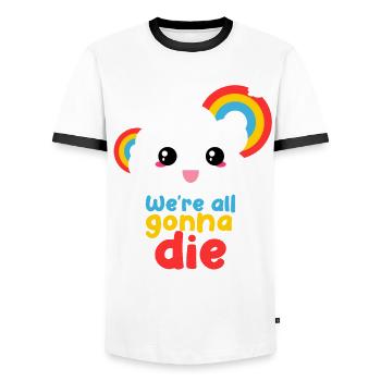 We're All Going to Die Funny Rainbow Cloud - Men's Ringer Shirt - white/black - Front - AI Model Female 172 light (172cm) & AI Model Male 178 dark (178cm)