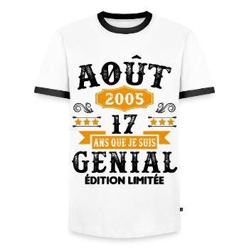 17 Ans Anniversaire Vintage Né(e) en Août 2005 - T-shirt contrasté Homme - blanc/noir - Devant - AI Model Female 172 light (172cm) & AI Model Male 178 dark (178cm)