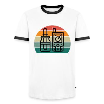 Geocaching Treasure Hunt GPS Lost Places Search - Men's Ringer Shirt - white/black - Front - AI Model Female 172 light (172cm) & AI Model Male 178 dark (178cm)