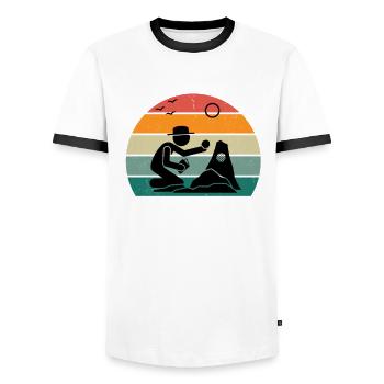 Geocaching Chasse au trésor GPS Recherche de lieux perdus - T-shirt contrasté Homme - blanc/noir - Devant - AI Model Female 172 light (172cm) & AI Model Male 178 dark (178cm)