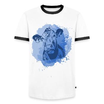2reborn Blue Cow Kuh Tier Animal Cowanimal - Männer Kontrast-T-Shirt - Weiß/Schwarz - Vorne - AI Model Female 172 light (172cm) & AI Model Male 178 dark (178cm)
