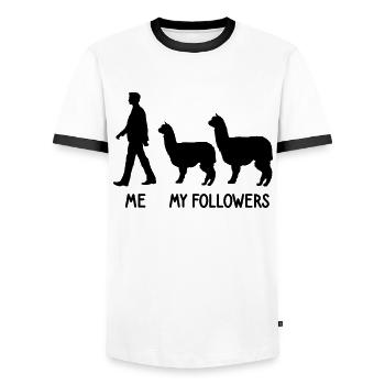 I Mean Followers Alpaca Lover Lama Lover - Men's Ringer Shirt - white/black - Front - AI Model Female 172 light (172cm) & AI Model Male 178 dark (178cm)