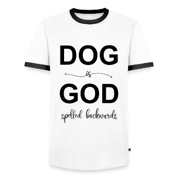 DOG is GOD spelled backwards, lustiger Hundespruch - Männer Kontrast-T-Shirt - Weiß/Schwarz - Vorne - AI Model Female 172 light (172cm) & AI Model Male 178 dark (178cm)