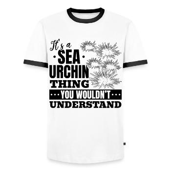 Sea Urchins - It's a matter with sea urchins that you - Men's Ringer Shirt - white/black - Front - AI Model Female 172 light (172cm) & AI Model Male 178 dark (178cm)