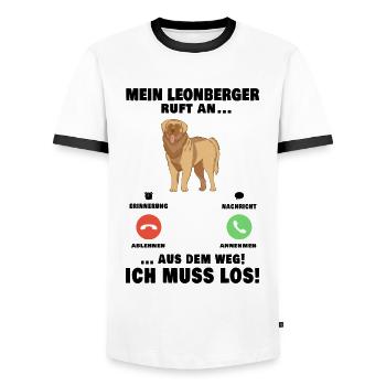Mein Leonberger ruft an Aus dem Weg ich muss los - Männer Kontrast-T-Shirt - Weiß/Schwarz - Vorne - AI Model Female 172 light (172cm) & AI Model Male 178 dark (178cm)
