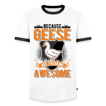 Because Geese are freaking awesome Gänse - Männer Kontrast-T-Shirt - Weiß/Schwarz - Vorne - AI Model Female 172 light (172cm) & AI Model Male 178 dark (178cm)