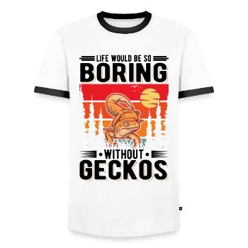 Gecko Geschenk Leopardengecko - Männer Kontrast-T-Shirt - Weiß/Schwarz - Vorne - AI Model Female 172 light (172cm) & AI Model Male 178 dark (178cm)