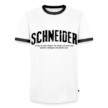 Schneider zu sein ist nicht einfach - Männer Kontrast-T-Shirt - Weiß/Schwarz - Vorne - AI Model Female 172 light (172cm) & AI Model Male 178 dark (178cm)
