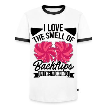 I Love The Smell Of Backflip In The Morning Gymnas - Männer Kontrast-T-Shirt - Weiß/Schwarz - Vorne - AI Model Female 172 light (172cm) & AI Model Male 178 dark (178cm)