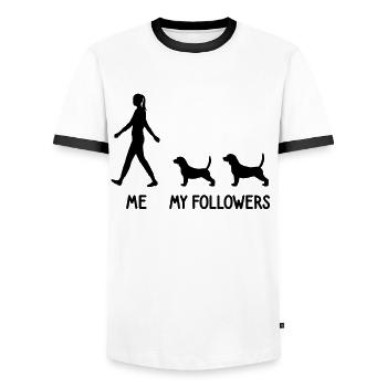 I Mean Followers Beagle Dog Dog Breeder - Men's Ringer Shirt - white/black - Front - AI Model Female 172 light (172cm) & AI Model Male 178 dark (178cm)
