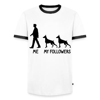 I Mean Followers Doberman Dog Dog Breeder - Men's Ringer Shirt - white/black - Front - AI Model Female 172 light (172cm) & AI Model Male 178 dark (178cm)