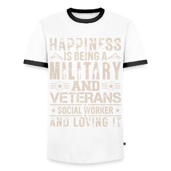Happiness Is Being Military & Veterans - Men's Ringer Shirt - white/black - Front - AI Model Female 172 light (172cm) & AI Model Male 178 dark (178cm)