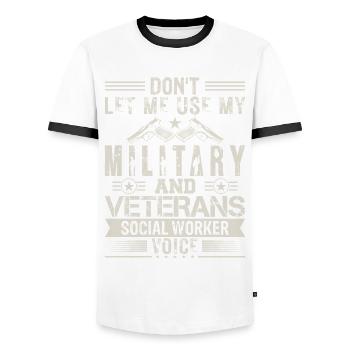 Military & Veterans Social Worker Voice - Men's Ringer Shirt - white/black - Front - AI Model Female 172 light (172cm) & AI Model Male 178 dark (178cm)