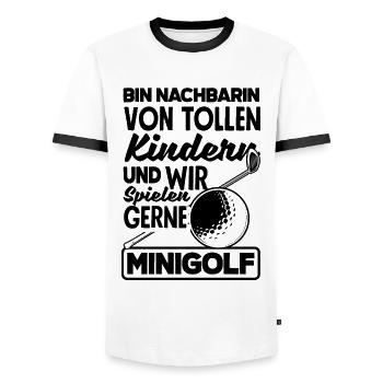 Bin Nachbarin Von Tollen Kindern Wir Spielen Minig - Männer Kontrast-T-Shirt - Weiß/Schwarz - Vorne - AI Model Female 172 light (172cm) & AI Model Male 178 dark (178cm)