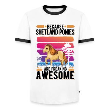 Parce que les poneys Shetland sont impressionnants - T-shirt contrasté Homme - blanc/noir - Devant - AI Model Female 172 light (172cm) & AI Model Male 178 dark (178cm)