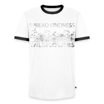 Spread Kindness Like Wildflowers - Men's Ringer Shirt - white/black - Front - AI Model Female 172 light (172cm) & AI Model Male 178 dark (178cm)