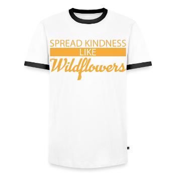 Spread Kindness Like Wildflowers - Men's Ringer Shirt - white/black - Front - AI Model Female 172 light (172cm) & AI Model Male 178 dark (178cm)