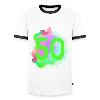 50 Number of blobs - Men's Ringer Shirt - white/black - Front - AI Model Female 172 light (172cm) & AI Model Male 178 dark (178cm)