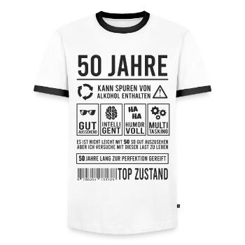 50. Geburtstag Männer Frauen Lustig 50 Jahre - Männer Kontrast-T-Shirt - Weiß/Schwarz - Vorne - AI Model Female 172 light (172cm) & AI Model Male 178 dark (178cm)