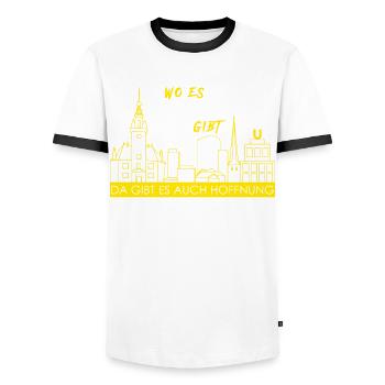 Dortmunder Hoffnung Stadt Dortmund - Männer Kontrast-T-Shirt - Weiß/Schwarz - Vorne - AI Model Female 172 light (172cm) & AI Model Male 178 dark (178cm)
