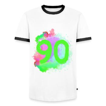 90 Number of blobs - Men's Ringer Shirt - white/black - Front - AI Model Female 172 light (172cm) & AI Model Male 178 dark (178cm)