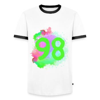 98 Number of Kklecks - Men's Ringer Shirt - white/black - Front - AI Model Female 172 light (172cm) & AI Model Male 178 dark (178cm)